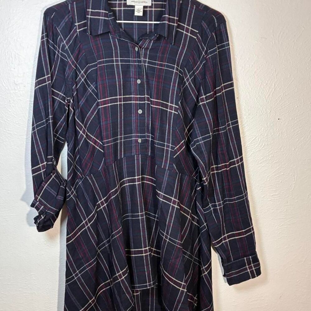 Vintage-american Large Plaid Blouse Extra Long